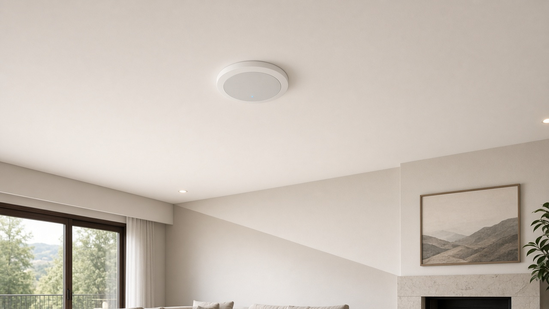 Quiet hallway niche with neatly terminated network gear — the path that keeps Sonos rooms in one group